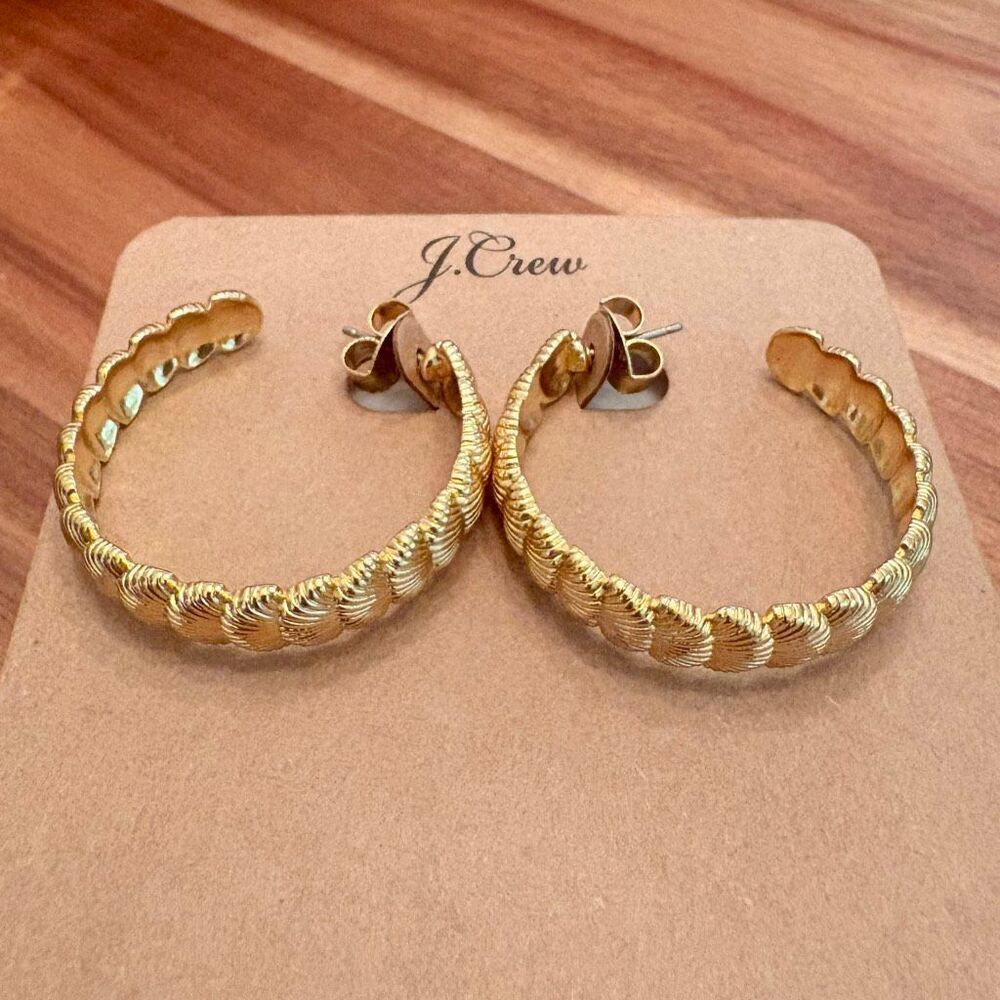 J.Crew | Seashell Gold Hoop Earrings | 1.5” Diameter